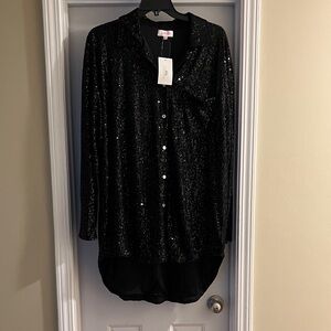 Jess Lea Black Sequin Button-Up Shirt